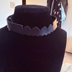 Black Scalloped Edge Leather Choker Necklace